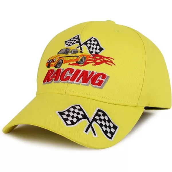 imageTrendy Apparel Shop Racing 3D Embroidered Flame Car Race Flag Baseball CapYellow