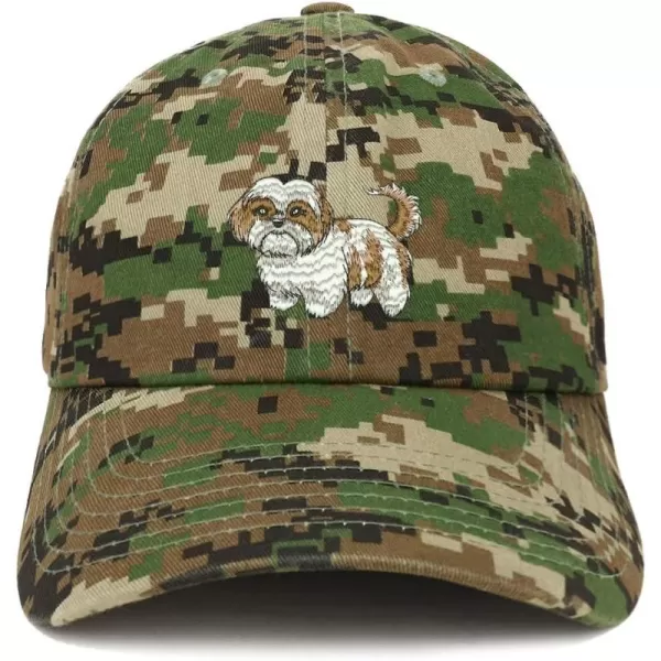 imageTrendy Apparel Shop Shih Tzu Embroidered Unstructured Cotton Dad HatDigital Green Camo