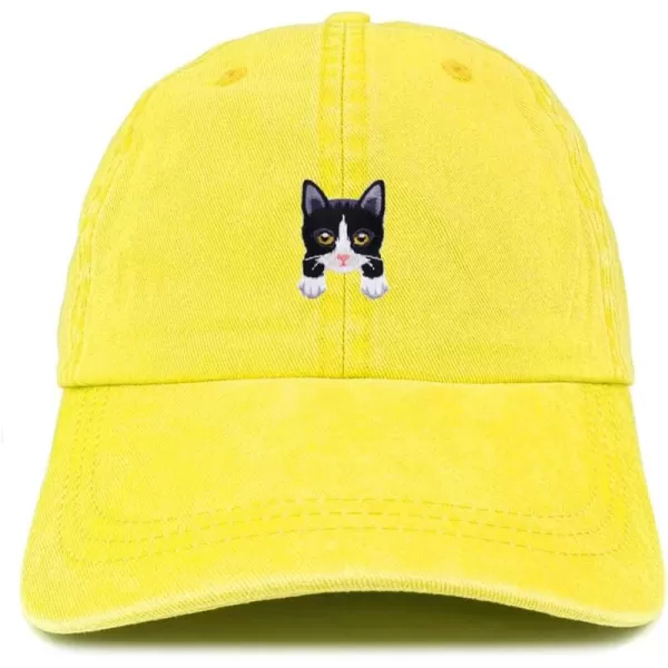 imageTrendy Apparel Shop Tuxedo Cat Kitten Patch Pigment Dyed Washed Baseball CapYellow