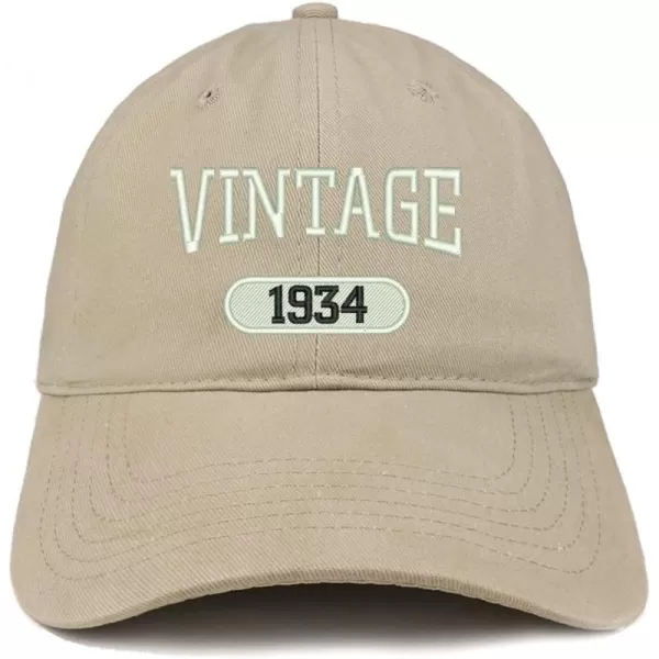 imageTrendy Apparel Shop Vintage 1934 Embroidered 90th Birthday Relaxed Fitting Cotton CapKhaki