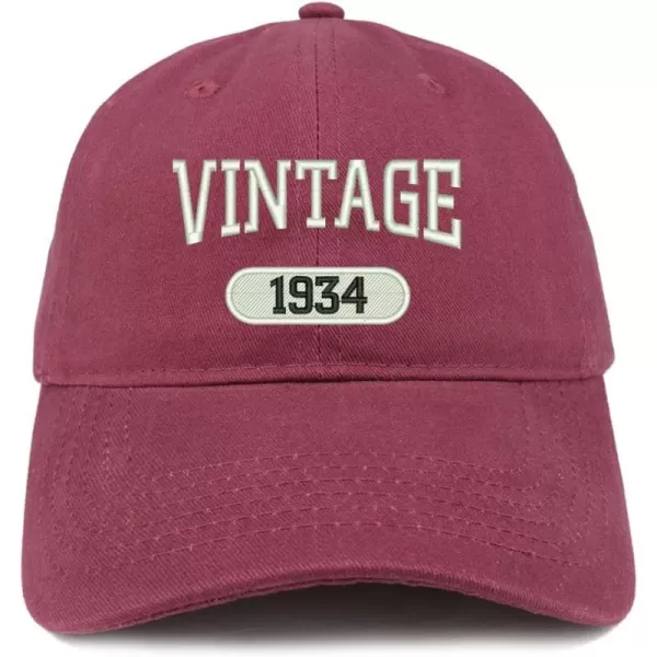 imageTrendy Apparel Shop Vintage 1934 Embroidered 90th Birthday Relaxed Fitting Cotton CapMaroon