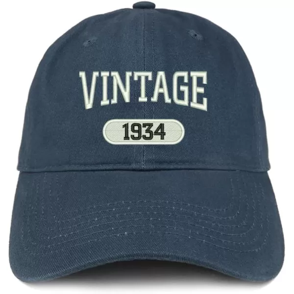 imageTrendy Apparel Shop Vintage 1934 Embroidered 90th Birthday Relaxed Fitting Cotton CapNavy