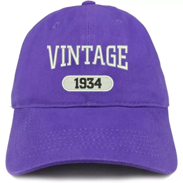 imageTrendy Apparel Shop Vintage 1934 Embroidered 90th Birthday Relaxed Fitting Cotton CapPurple