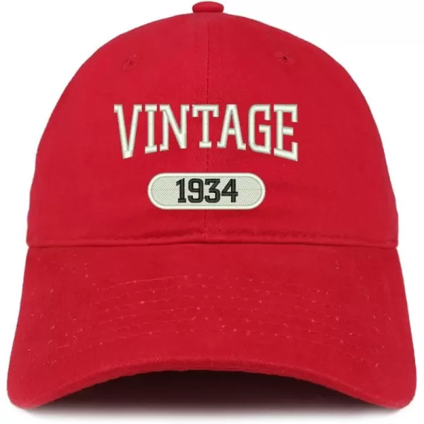 imageTrendy Apparel Shop Vintage 1934 Embroidered 90th Birthday Relaxed Fitting Cotton CapRed