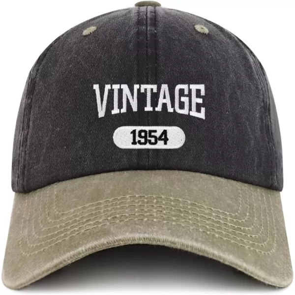 imageTrendy Apparel Shop Vintage 1954 Embroidered 70th Birthday Soft Crown Washed Cotton CapBlack Khaki