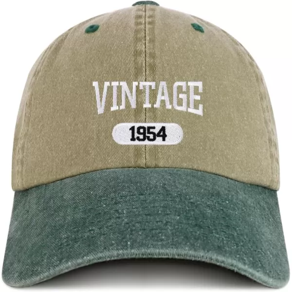 imageTrendy Apparel Shop Vintage 1954 Embroidered 70th Birthday Soft Crown Washed Cotton CapKhaki Dark Green