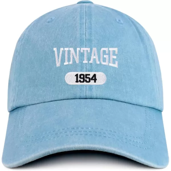 imageTrendy Apparel Shop Vintage 1954 Embroidered 70th Birthday Soft Crown Washed Cotton CapLight Blue