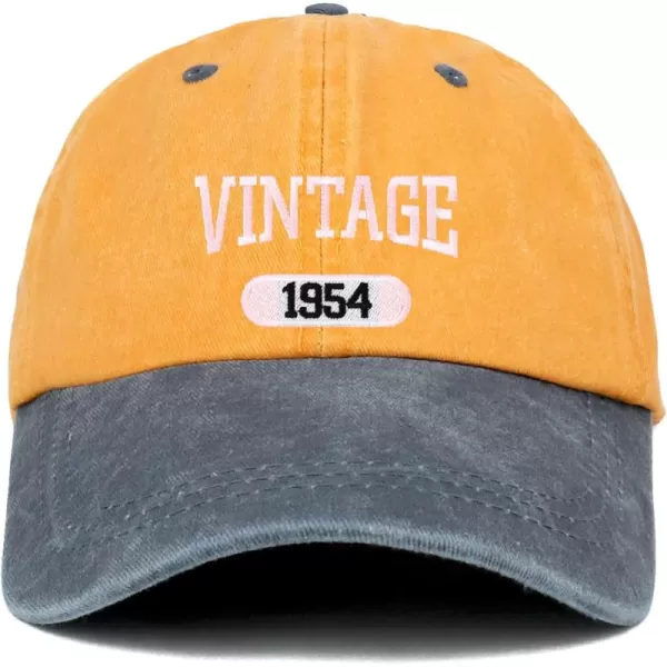 imageTrendy Apparel Shop Vintage 1954 Embroidered 70th Birthday Soft Crown Washed Cotton CapMustard Navy