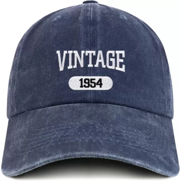 imageTrendy Apparel Shop Vintage 1954 Embroidered 70th Birthday Soft Crown Washed Cotton CapNavy