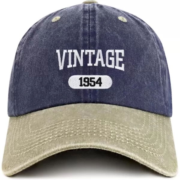 imageTrendy Apparel Shop Vintage 1954 Embroidered 70th Birthday Soft Crown Washed Cotton CapNavy Khaki