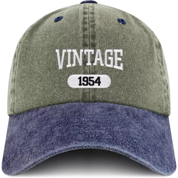 imageTrendy Apparel Shop Vintage 1954 Embroidered 70th Birthday Soft Crown Washed Cotton CapOlive Navy