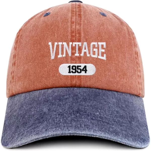 imageTrendy Apparel Shop Vintage 1954 Embroidered 70th Birthday Soft Crown Washed Cotton CapOrange Navy