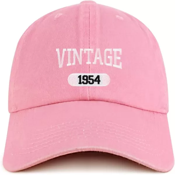 imageTrendy Apparel Shop Vintage 1954 Embroidered 70th Birthday Soft Crown Washed Cotton CapPink