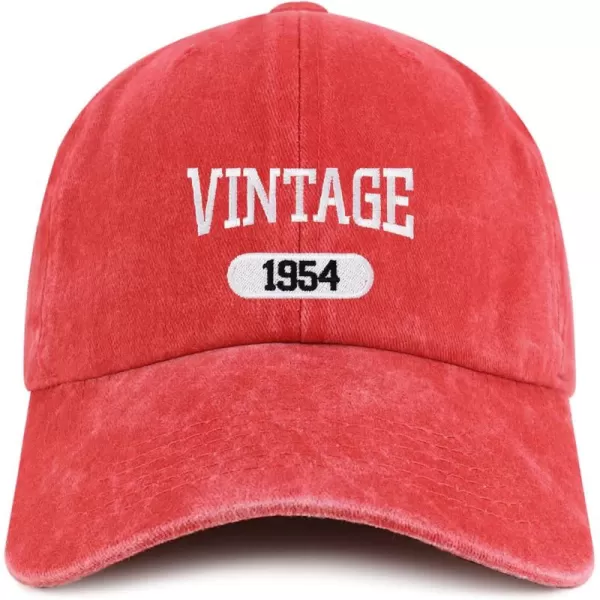 imageTrendy Apparel Shop Vintage 1954 Embroidered 70th Birthday Soft Crown Washed Cotton CapRed