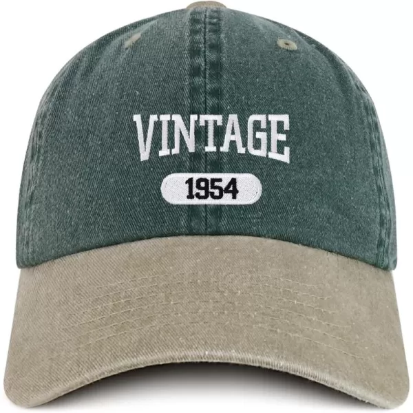 imageTrendy Apparel Shop Vintage 1954 Embroidered 70th Birthday Soft Crown Washed Cotton CapSpruce Khaki