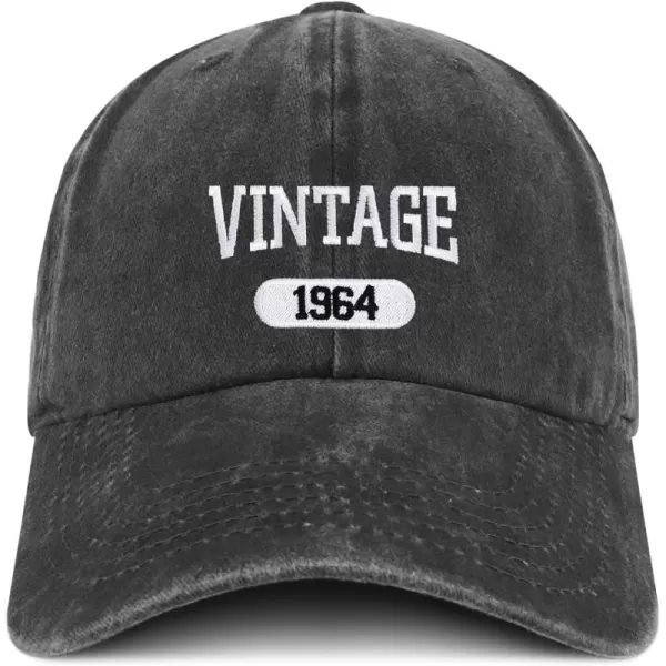 imageTrendy Apparel Shop Vintage 1964 Embroidered 60th Birthday Soft Crown Washed Cotton CapBlack
