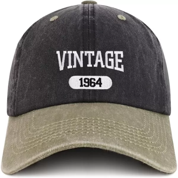imageTrendy Apparel Shop Vintage 1964 Embroidered 60th Birthday Soft Crown Washed Cotton CapBlack Khaki