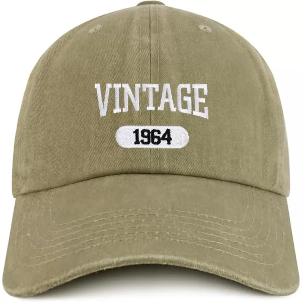 imageTrendy Apparel Shop Vintage 1964 Embroidered 60th Birthday Soft Crown Washed Cotton CapKhaki
