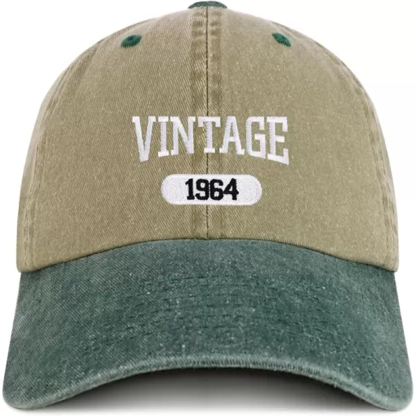 imageTrendy Apparel Shop Vintage 1964 Embroidered 60th Birthday Soft Crown Washed Cotton CapKhaki Dark Green