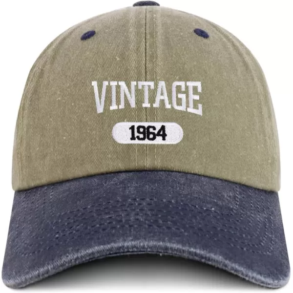 imageTrendy Apparel Shop Vintage 1964 Embroidered 60th Birthday Soft Crown Washed Cotton CapKhaki Navy