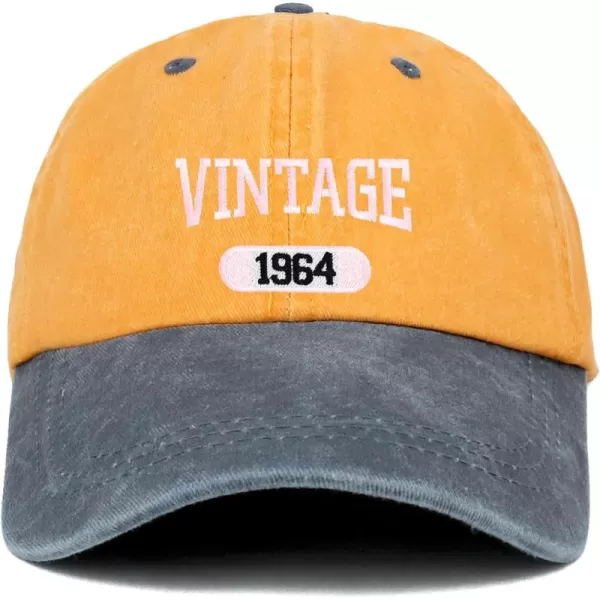 imageTrendy Apparel Shop Vintage 1964 Embroidered 60th Birthday Soft Crown Washed Cotton CapMustard Navy