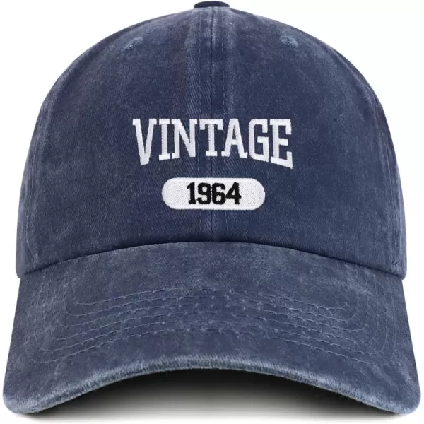 imageTrendy Apparel Shop Vintage 1964 Embroidered 60th Birthday Soft Crown Washed Cotton CapNavy