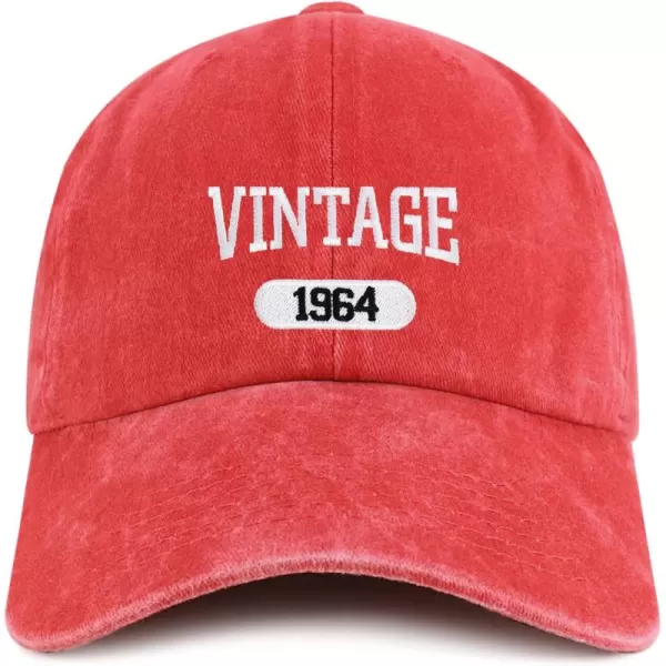 imageTrendy Apparel Shop Vintage 1964 Embroidered 60th Birthday Soft Crown Washed Cotton CapRed