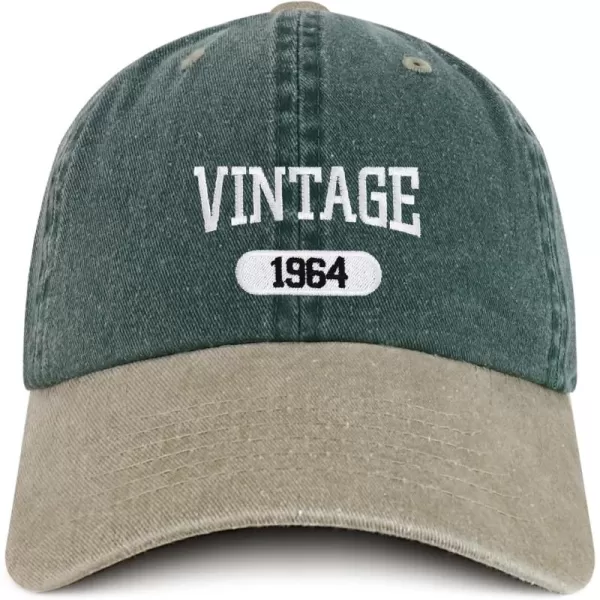 imageTrendy Apparel Shop Vintage 1964 Embroidered 60th Birthday Soft Crown Washed Cotton CapSpruce Khaki