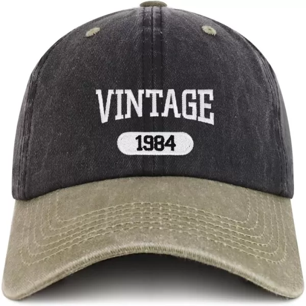 imageTrendy Apparel Shop Vintage 1984 Embroidered 40th Birthday Soft Crown Washed Cotton CapBlack Khaki