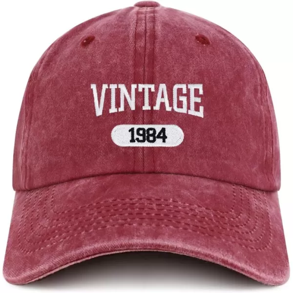 imageTrendy Apparel Shop Vintage 1984 Embroidered 40th Birthday Soft Crown Washed Cotton CapBurgundy