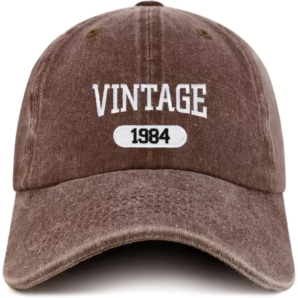 imageTrendy Apparel Shop Vintage 1984 Embroidered 40th Birthday Soft Crown Washed Cotton CapChocolate