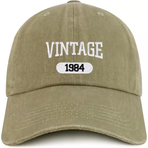 imageTrendy Apparel Shop Vintage 1984 Embroidered 40th Birthday Soft Crown Washed Cotton CapKhaki