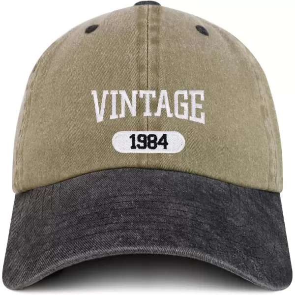 imageTrendy Apparel Shop Vintage 1984 Embroidered 40th Birthday Soft Crown Washed Cotton CapKhaki Black