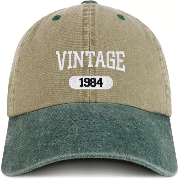imageTrendy Apparel Shop Vintage 1984 Embroidered 40th Birthday Soft Crown Washed Cotton CapKhaki Dark Green