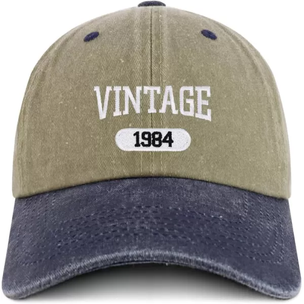 imageTrendy Apparel Shop Vintage 1984 Embroidered 40th Birthday Soft Crown Washed Cotton CapKhaki Navy