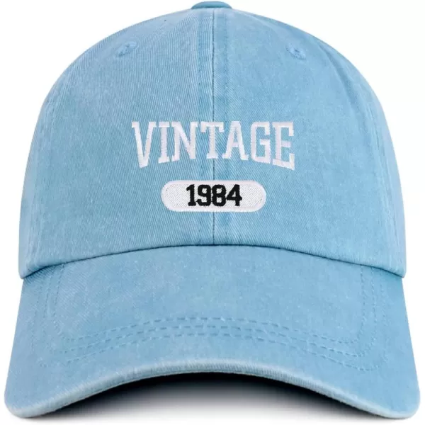 imageTrendy Apparel Shop Vintage 1984 Embroidered 40th Birthday Soft Crown Washed Cotton CapLight Blue