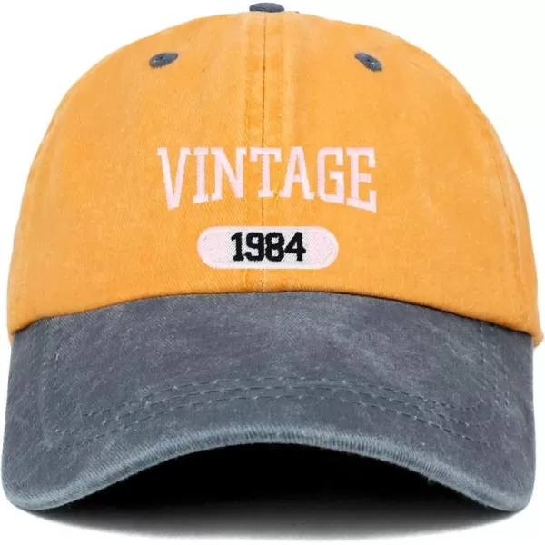 imageTrendy Apparel Shop Vintage 1984 Embroidered 40th Birthday Soft Crown Washed Cotton CapMustard Navy