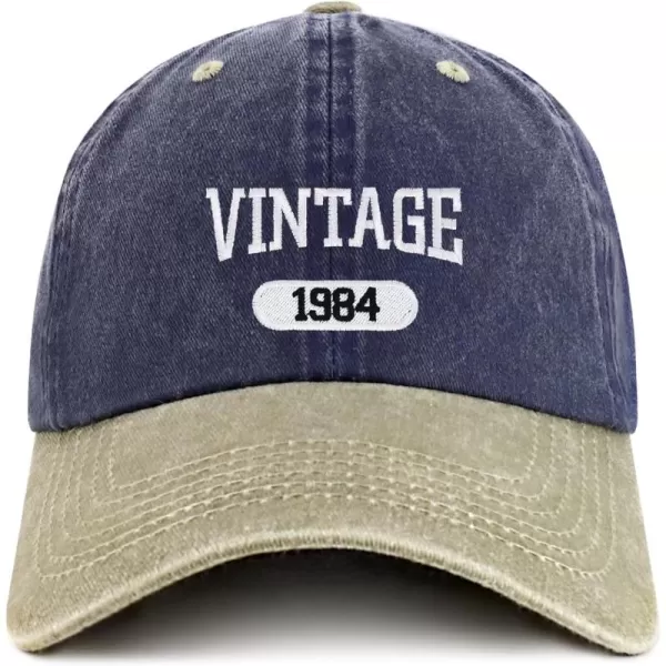 imageTrendy Apparel Shop Vintage 1984 Embroidered 40th Birthday Soft Crown Washed Cotton CapNavy Khaki