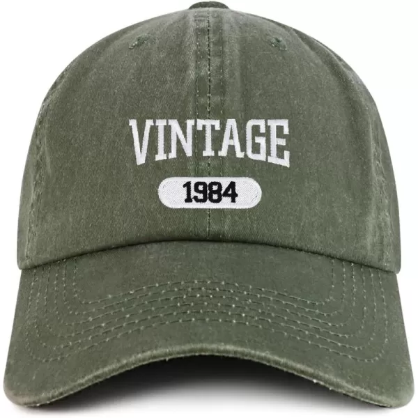 imageTrendy Apparel Shop Vintage 1984 Embroidered 40th Birthday Soft Crown Washed Cotton CapOlive