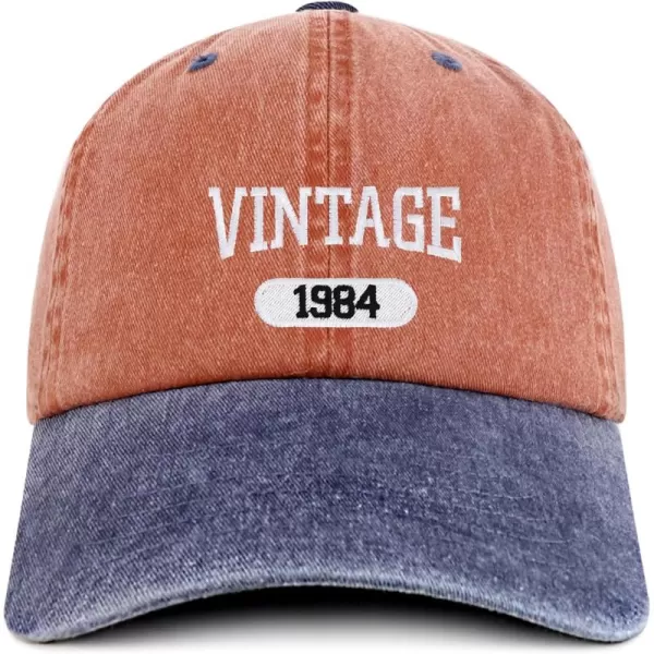 imageTrendy Apparel Shop Vintage 1984 Embroidered 40th Birthday Soft Crown Washed Cotton CapOrange Navy