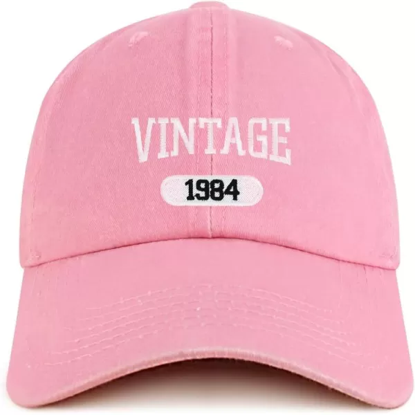 imageTrendy Apparel Shop Vintage 1984 Embroidered 40th Birthday Soft Crown Washed Cotton CapPink