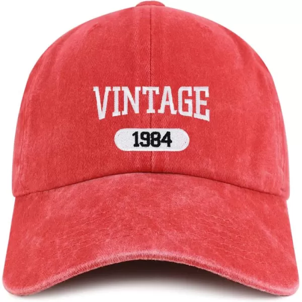 imageTrendy Apparel Shop Vintage 1984 Embroidered 40th Birthday Soft Crown Washed Cotton CapRed