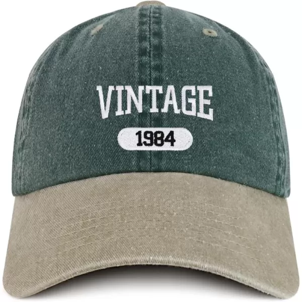 imageTrendy Apparel Shop Vintage 1984 Embroidered 40th Birthday Soft Crown Washed Cotton CapSpruce Khaki