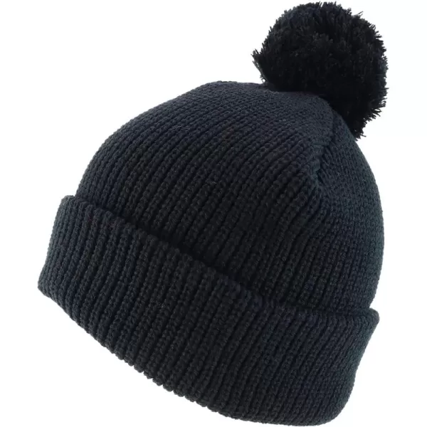 imageTrendy Apparel Shop XXL Oversized Solid Pom Pom Winter Ribbed Cuffed BeanieBlack