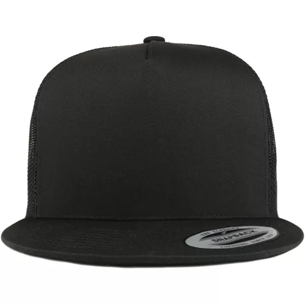 imageTrendy Apparel Shop Flexfit Brand 5 Panel Classic Trucker Flatbill Mesh Snapback CapBlack