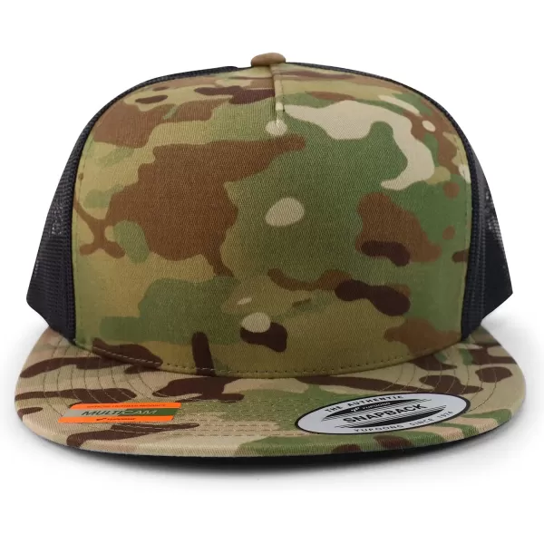 imageTrendy Apparel Shop Flexfit Brand 5 Panel Classic Trucker Flatbill Mesh Snapback CapMulticam Black