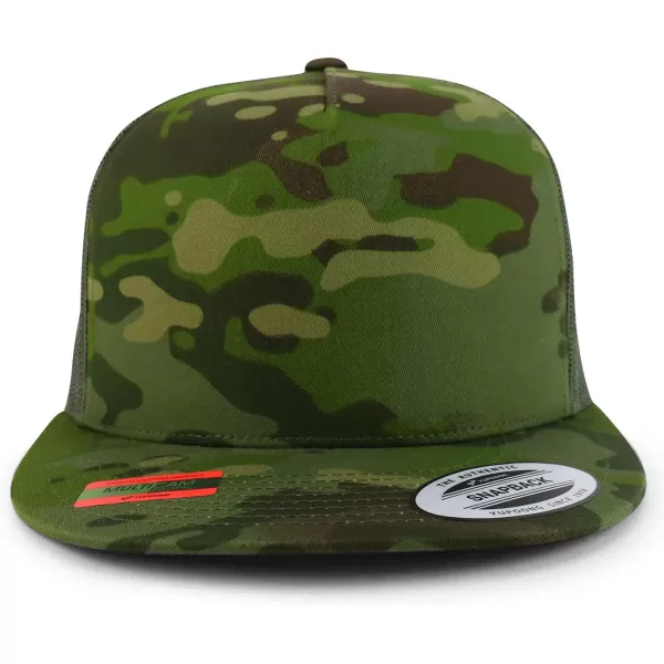 imageTrendy Apparel Shop Flexfit Brand 5 Panel Classic Trucker Flatbill Mesh Snapback CapMulticam Green