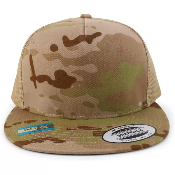 imageTrendy Apparel Shop Flexfit Brand 5 Panel Classic Trucker Flatbill Mesh Snapback CapMulticam Tan