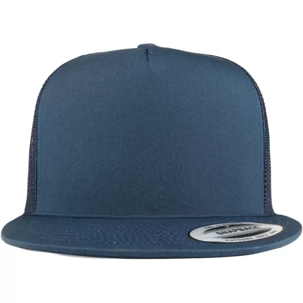 imageTrendy Apparel Shop Flexfit Brand 5 Panel Classic Trucker Flatbill Mesh Snapback CapNavy