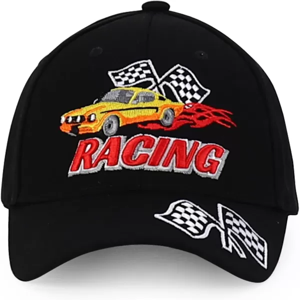 imageTrendy Apparel Shop Junior Kid Size Racing 3D Embroidered Flame Car Race Flag Baseball CapBlack